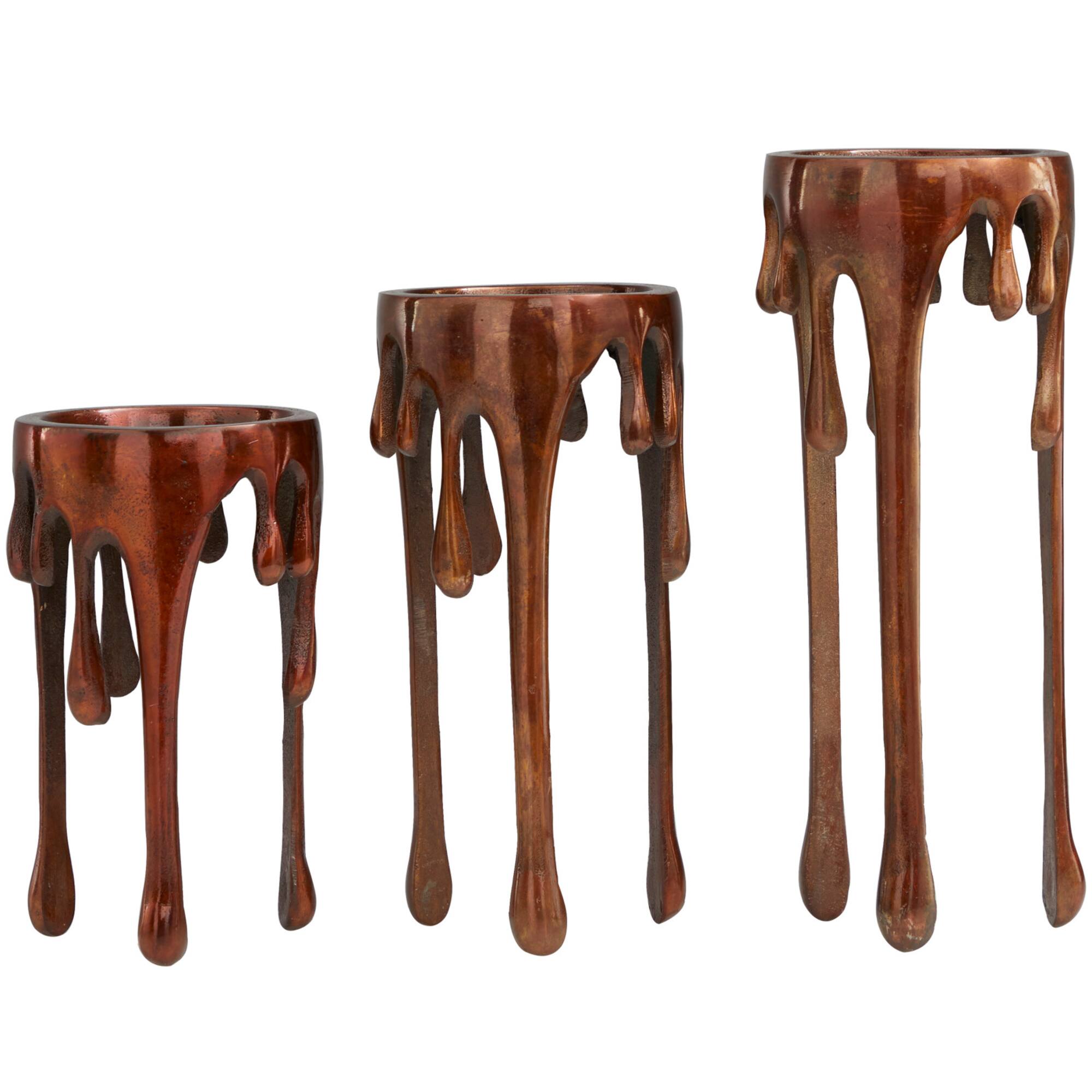 Copper Metal Pillar Candle Holder with Dripping Legs Set
